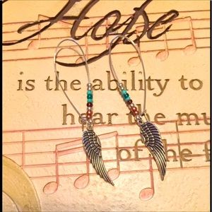 WINGS EARRINGS on BIG BOHO HIPPIE WIRES W/ BEADS